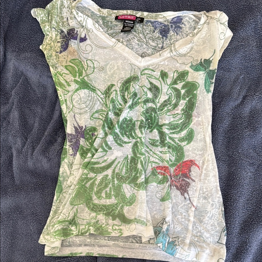 Sheer white Capri Top with Butterflies